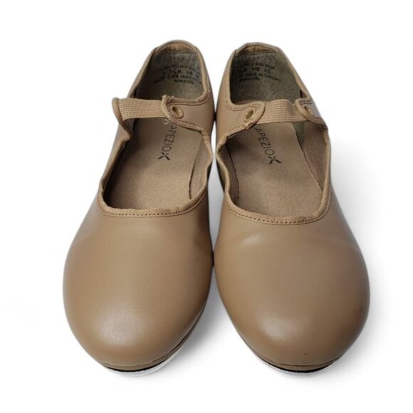 Capezio Tap Dance Shoes Women's Tan Arts Metal Tele Tone Heels Slip On 6.5 - Picture 5 of 9